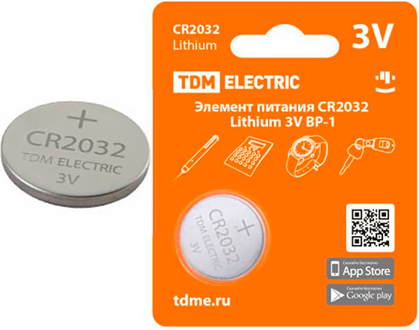 Элемент питания CR2032 Lithium 3V BP-1 TDM