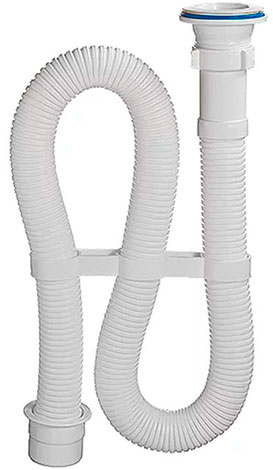 Сифон гофрированный 1 1/2 × 40 белый с пласт решеткой D-70 мм длина 1500 мм (переходник на 50 мм)