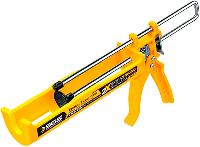 Пистолет для силикона-герметика усиленный пластиковый желтый толстый корпус SGS