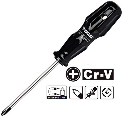 Отвертка крестовая черная PH2 SGS