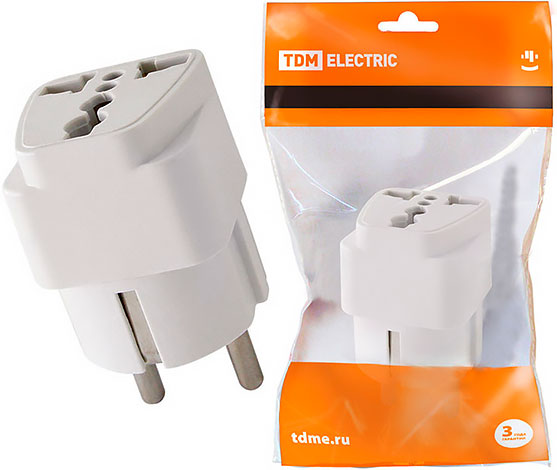 Адаптер универсальный с/з 16А 250В белый TDM