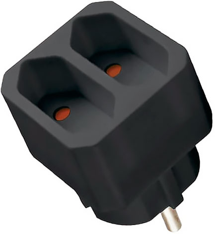 Блок на 2 гнезда 2.5 А 250 В под плоскую вилку черный TDM