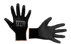 Перчатки  трикотажные синтетические черного цвета с полиуретановым покрытием INTERTOOL