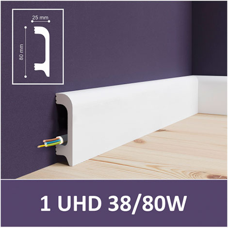 Плинтус напольный ударопрочный 80 мм × 2 м белый UHD 38/80 SOLID