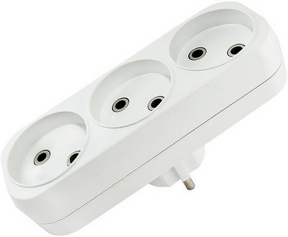 Вилка тройник прямой без заземления 3 гнезда TDM