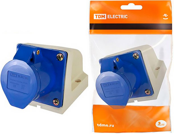 Розетка силовая стационарная e.socket.pro.3.16, 3 п., 220В, 16А (113) TDM
