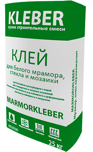 Клей для мрамора, мозаики, террас, балконов эластичный белый KLEBER-500 25 кг