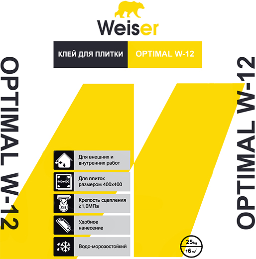 Клей для плитки для внутренних и наружных работ OPTIMAL W-12 25 кг Weiser