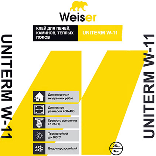 Клей - термо для облицовки камина, печей и теплого пола UNITERM W-11 25 кг Weiser