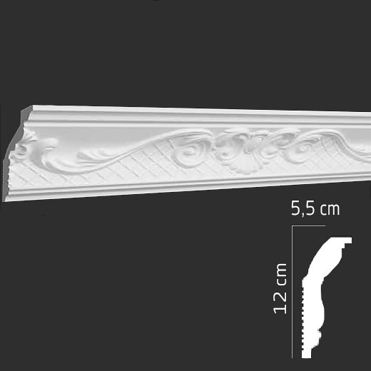 Плинтус потолочный инжекционный EPS (багет) DP-113 55 × 120 × 2000 мм Andpol