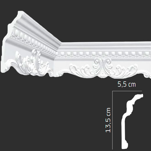 Плинтус потолочный инжекционный EPS (багет) DP-197 55 × 135 × 2000 мм Andpol