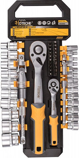 Набор головок 50 ед. 1/2 1/4 4 - 24 мм удл. рукоятка с храп. механизм 72 зуба 202002 Hoteche