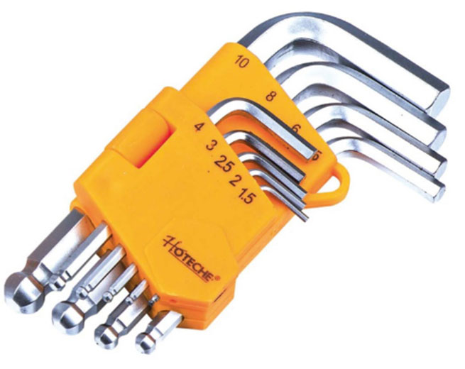 Набор Г-образных шестигранных ключей с шарообразным наконечником 9 шт 1.5-10 мм 260408 Hoteche