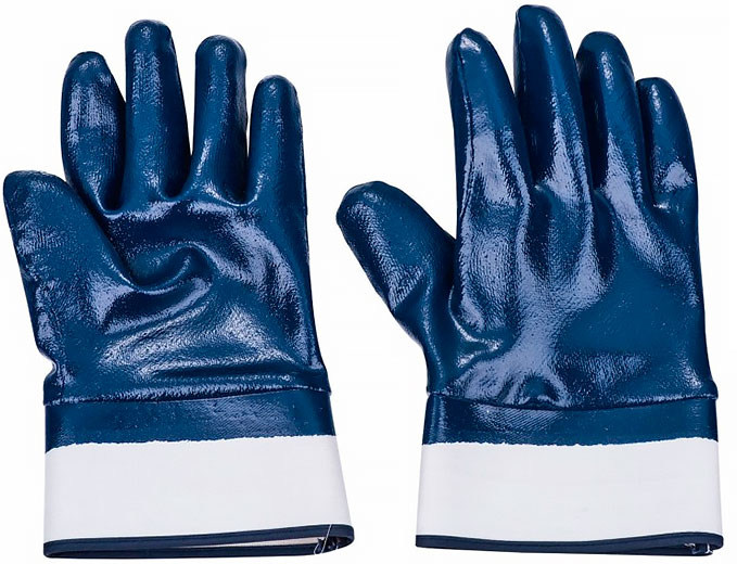 Перчатки маслостойкие синие покрыты нитрилом 9 с твердым манжетом 430409 Hoteche