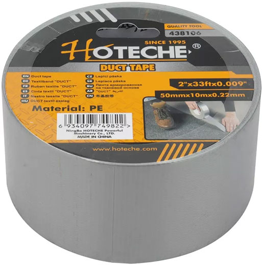 Лента армированная на тканевой оснвое DUCT TAPE 50 мм × 10 мм серая 438106 Hoteche