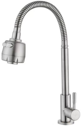 Кран на одну воду нержавеющая сталь (k35) с гибким изливом V00-58S Valvetti