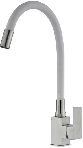 Смеситель для кухни нержавеющая сталь (k35) с гибким белым изливом V130S-58-7 Valvetti