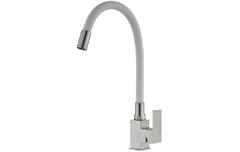 Смеситель  для кухни нержавеющая сталь (k35) с гибким белым изливом V130S-58-7 Valvetti