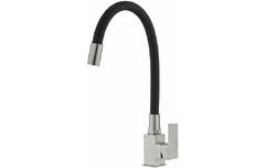 Смеситель  для кухни нержавеющая сталь (k35) с гибким черный изливом V310S-58-19 Valvetti