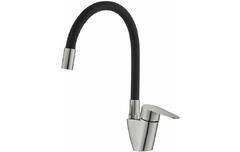 Смеситель  для кухни нержавеющая сталь (k35) с гибким черным изливом V310S-57-6 Valvetti