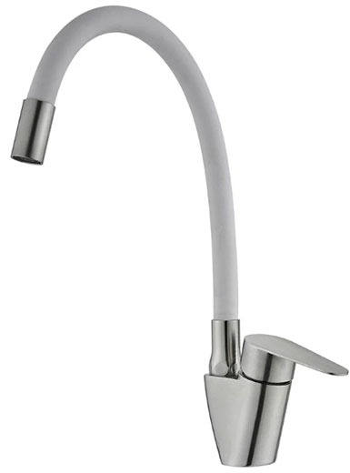Смеситель для кухни нержавеющая сталь (k35) с гибким белым изливом V310S-57-7 Valvetti