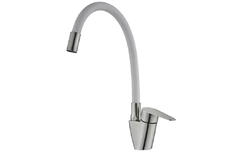 Смеситель  для кухни нержавеющая сталь (k35) с гибким белым изливом V310S-57-7 Valvetti