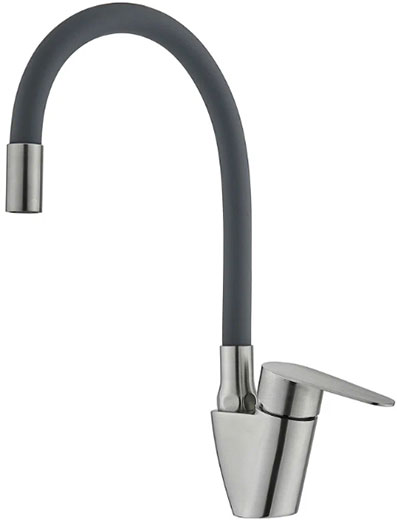 Смеситель для кухни нержавеющая сталь (k35) с гибким серым изливом V310S-57-19 Valvetti