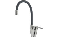 Смеситель  для кухни нержавеющая сталь (k35) с гибким серым изливом V310S-57-19 Valvetti