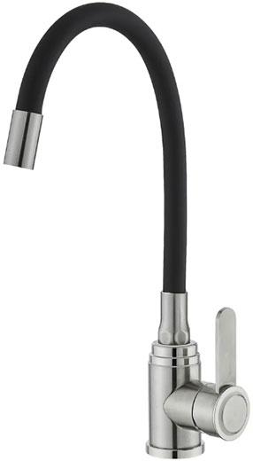 Смеситель для кухни нержавеющая сталь (k35) с гибким черным изливом V308-586S Valvetti