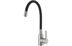 Смеситель  для кухни нержавеющая сталь (k35) с гибким черным изливом V308-586S Valvetti