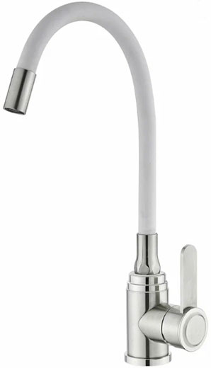 Смеситель для кухни нержавеющая сталь (k35) с гибким белым изливом V308-587S Valvetti