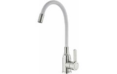 Смеситель  для кухни нержавеющая сталь (k35) с гибким белым изливом V308-587S Valvetti