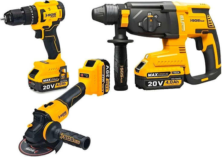 Набор аккумуляторных инструментов (шуруповерт, перфоратор, УШМ) 20В 4A SGS5450