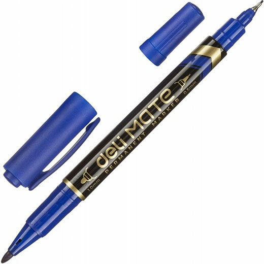 Маркер перманентный двухсторонний синий 0.5-1 мм DELI