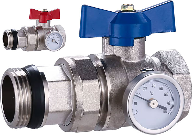 Кран шаровой прямой с термометром для коллектора 1 XF83270 valveTTi