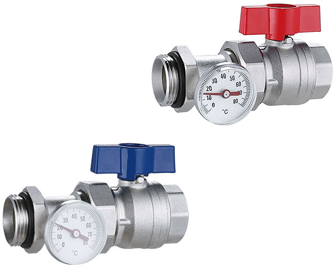 Кран шаровой прямой с термометром для коллектора 1 XF83518 valveTTi
