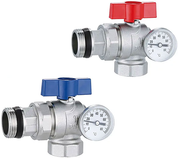 Кран угловой с термометром для коллектора 1 XF83273 valveTTi