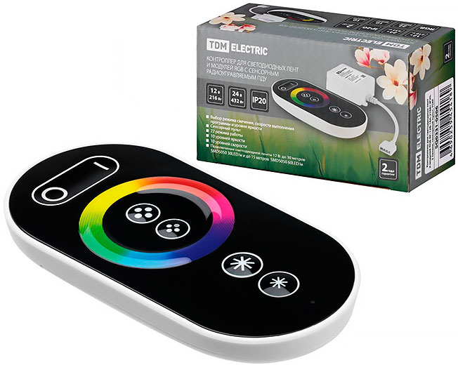 Контроллер для светодиодных лент и модулей RGB-RF-12В-18А-216Вт-IP20, 3 канала, сенсорный пульт, TDM