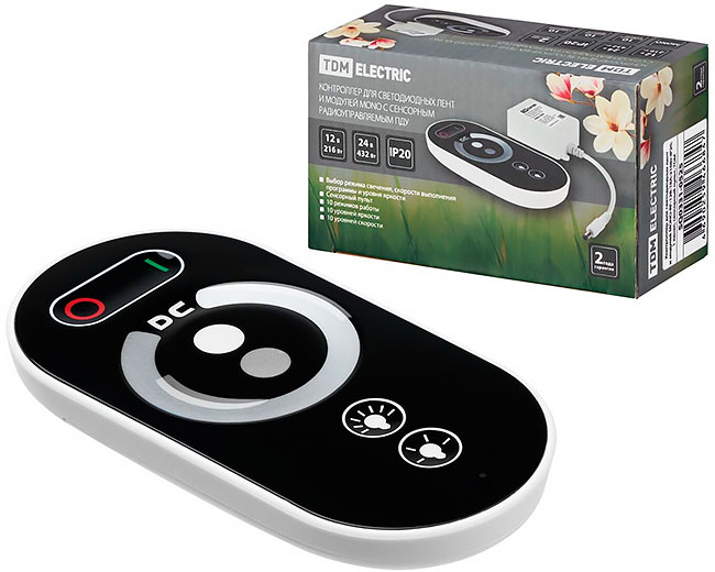 Контроллер для светодиодных лент и модулей MONO-RF-12В-18А-216Вт-IP20, 1 канал, сенсорный пульт, TDM