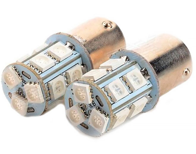 Лампа R21/5W LED 12V 13х5050 BAY15d SCT