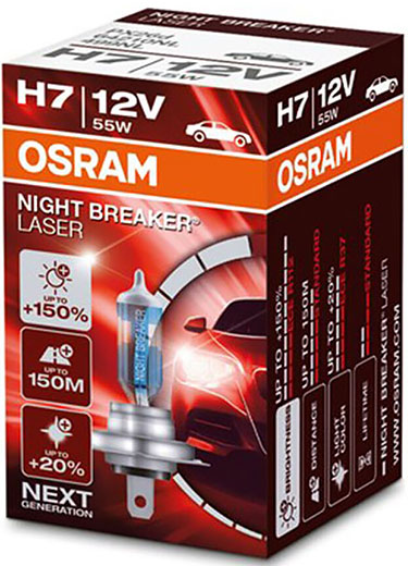Лампа Night Breaker Laser +150% H7 12V 55W PX26d OSRAM