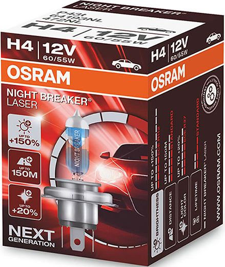 Лампа Night Breaker Laser +150% H4 12V 60/55W P43t OSRAM