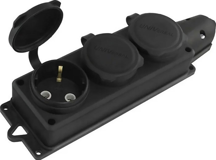 Розетка трехместная с заглушками каучук 2Р+РЕ 16А 220В IP44 TDM