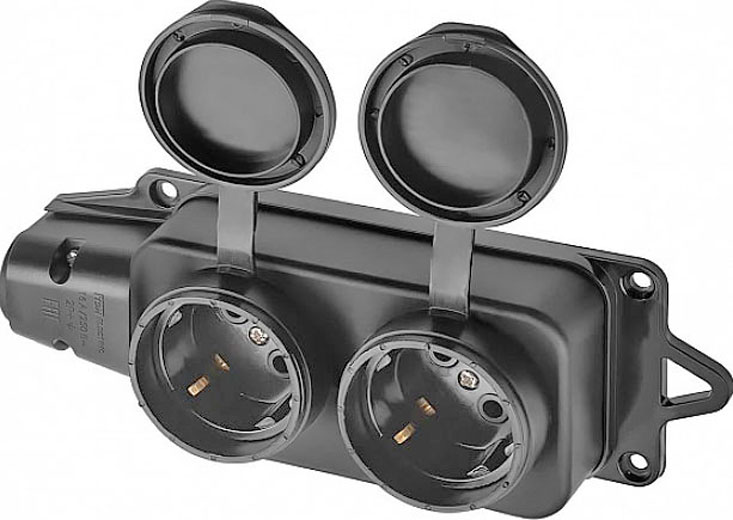 Розетка двухместная с заглушками каучук 2Р+РЕ 16А 220В IP44 TDM