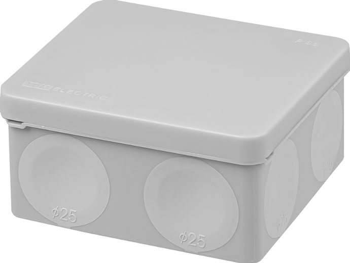 Распаячная коробка двухкомпонентная серая ОП 100х100х50 мм IP66 8 вх. TDM