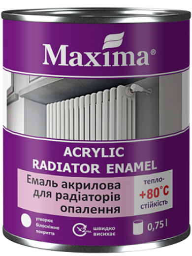 Эмаль акриловая глянцевая для радиаторов белая 0.7 кг Maxima