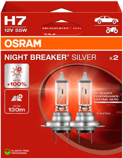 Лампа Night Breaker Silver +100% H7 12V 55W PX26d (пара) OSRAM