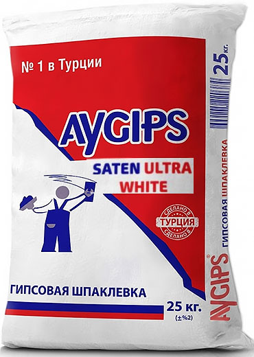 Шпатлевка гипсовая вторичная (финишная) Saten Ultra White 25 кг AyGIPS