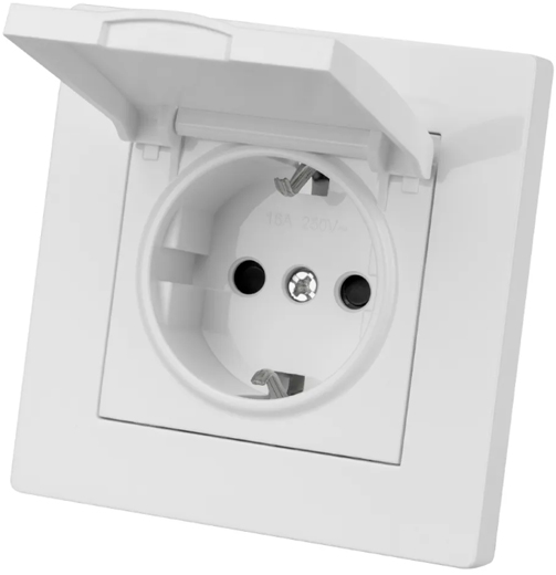 Розетка 2П+З 16А 250В IP44 с защ. шт. с крышкой белая Сенеж TDM