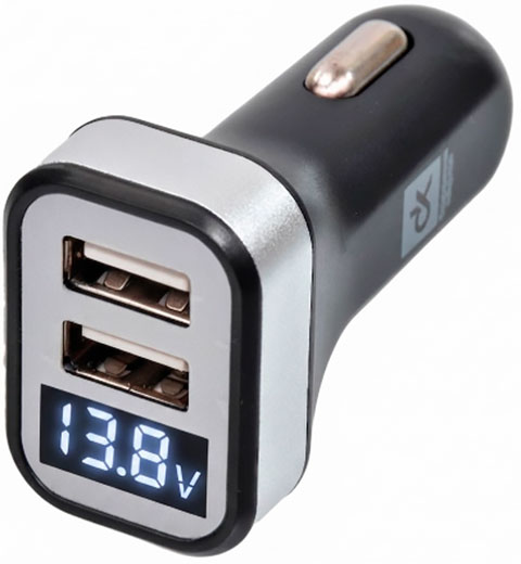 Зарядное устройство автомобильное 2USB (12/24V - 5V 2,4A), LED Display, черное